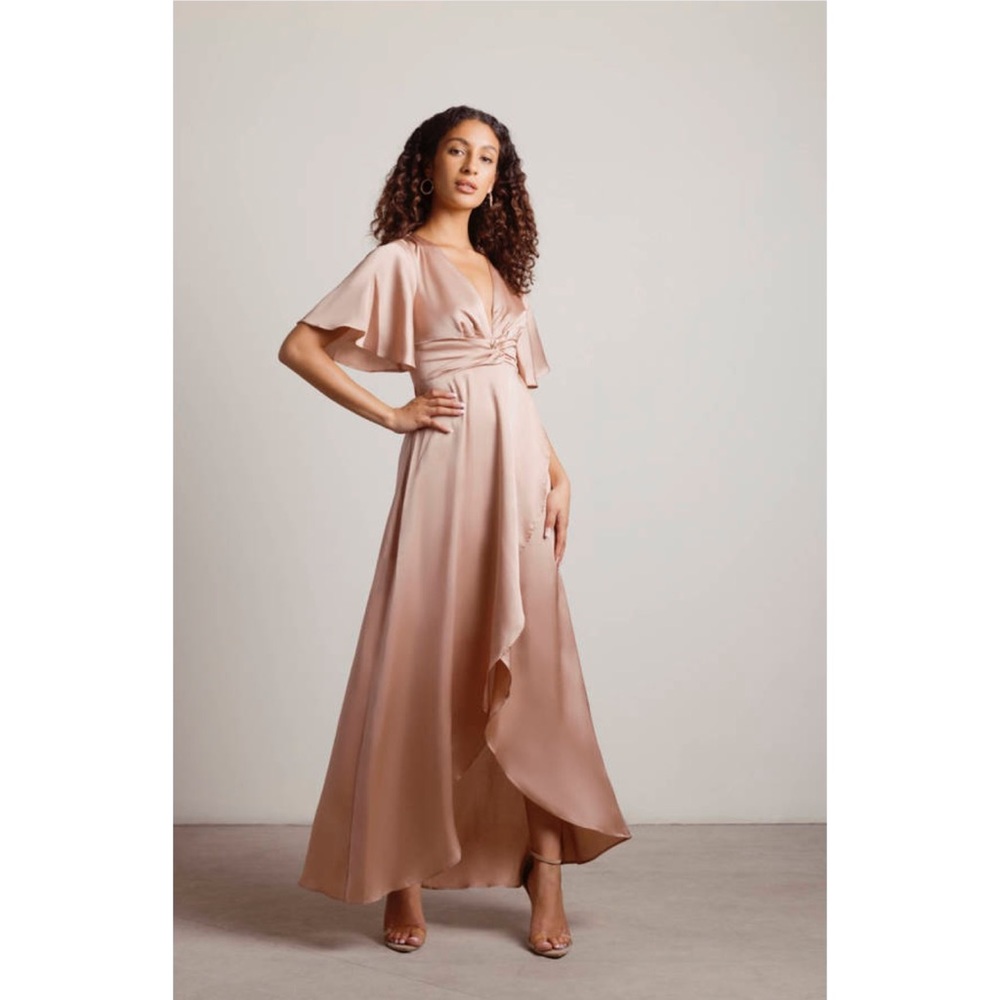 The Joy of It Satin Twist High-Low Maxi Dress in Rose Gold BRAND NEW from Tobi